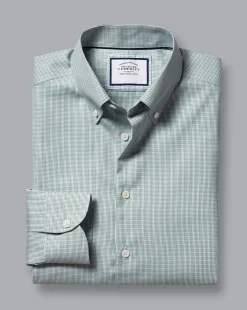Fashion Charles Tyrwhitt Button-Down Collar Non-Iron Check Shirt - Pale Teal Green