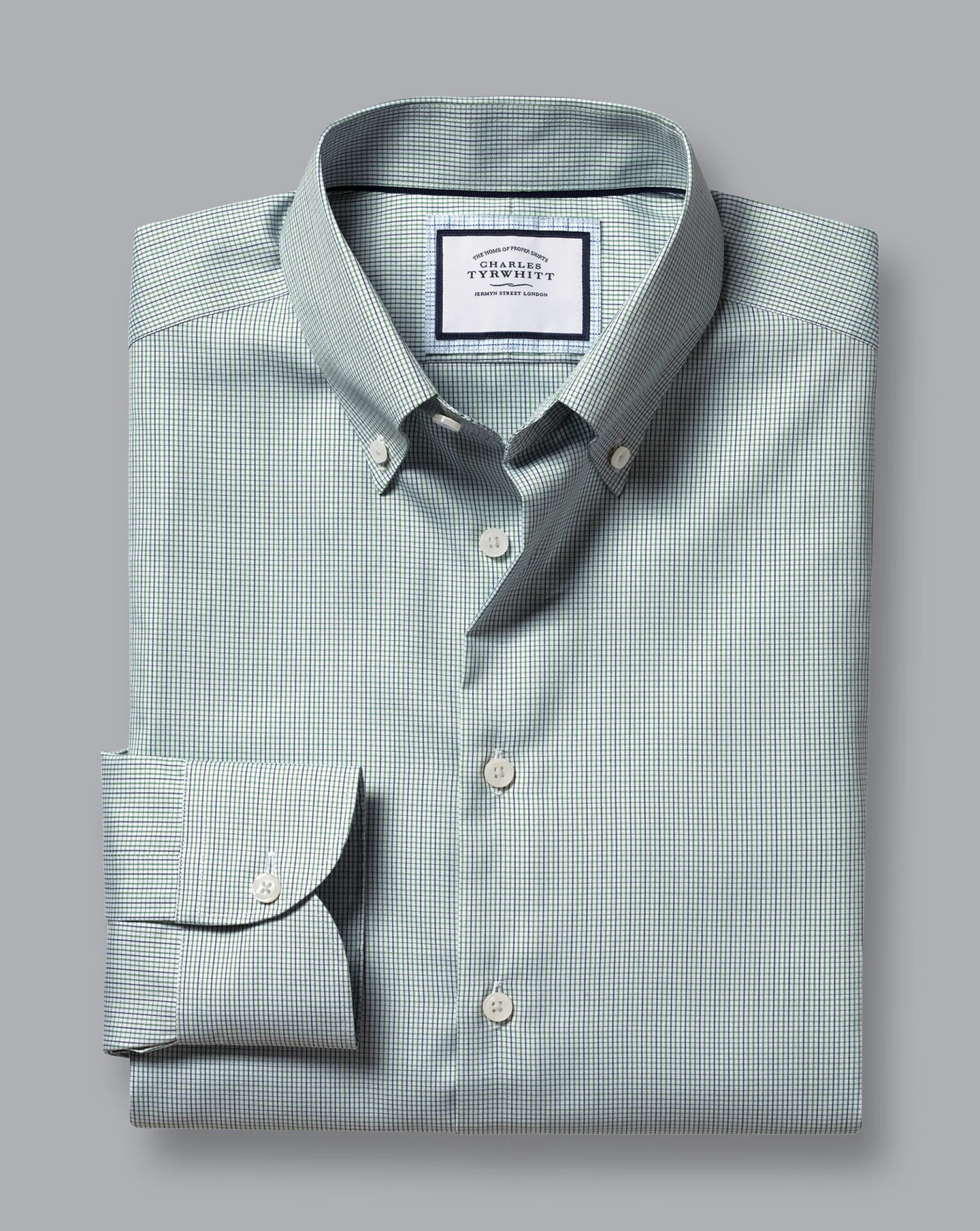 Fashion Charles Tyrwhitt Button-Down Collar Non-Iron Check Shirt - Pale Teal Green