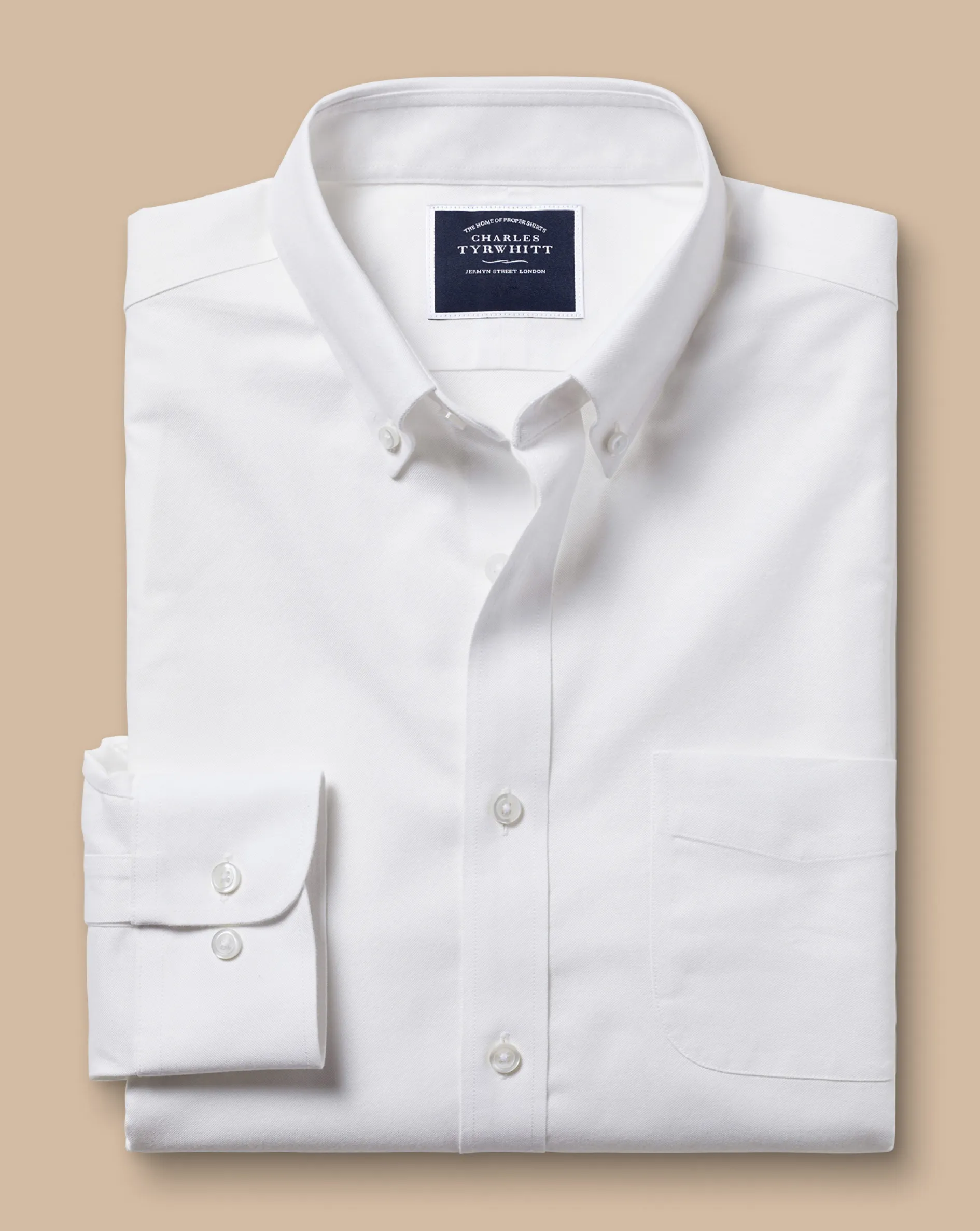 Outlet Charles Tyrwhitt Button-Down Collar Non-Iron Stretch Oxford Shirt - White