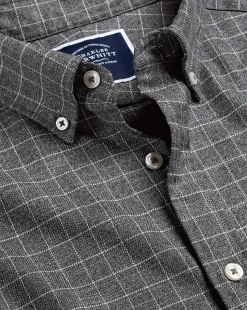 Clearance Charles Tyrwhitt Button-Down Collar Non-Iron Twill Windowpane Check Shirt - Charcoal Grey