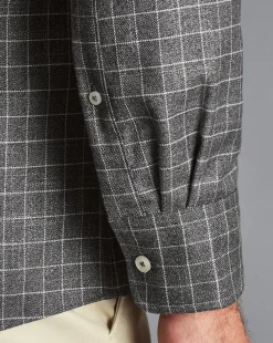Clearance Charles Tyrwhitt Button-Down Collar Non-Iron Twill Windowpane Check Shirt - Charcoal Grey