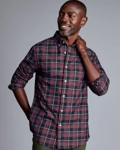 Store Charles Tyrwhitt Button-Down Collar Non-Iron Twill Windowpane Check Shirt - Blackberry Purple