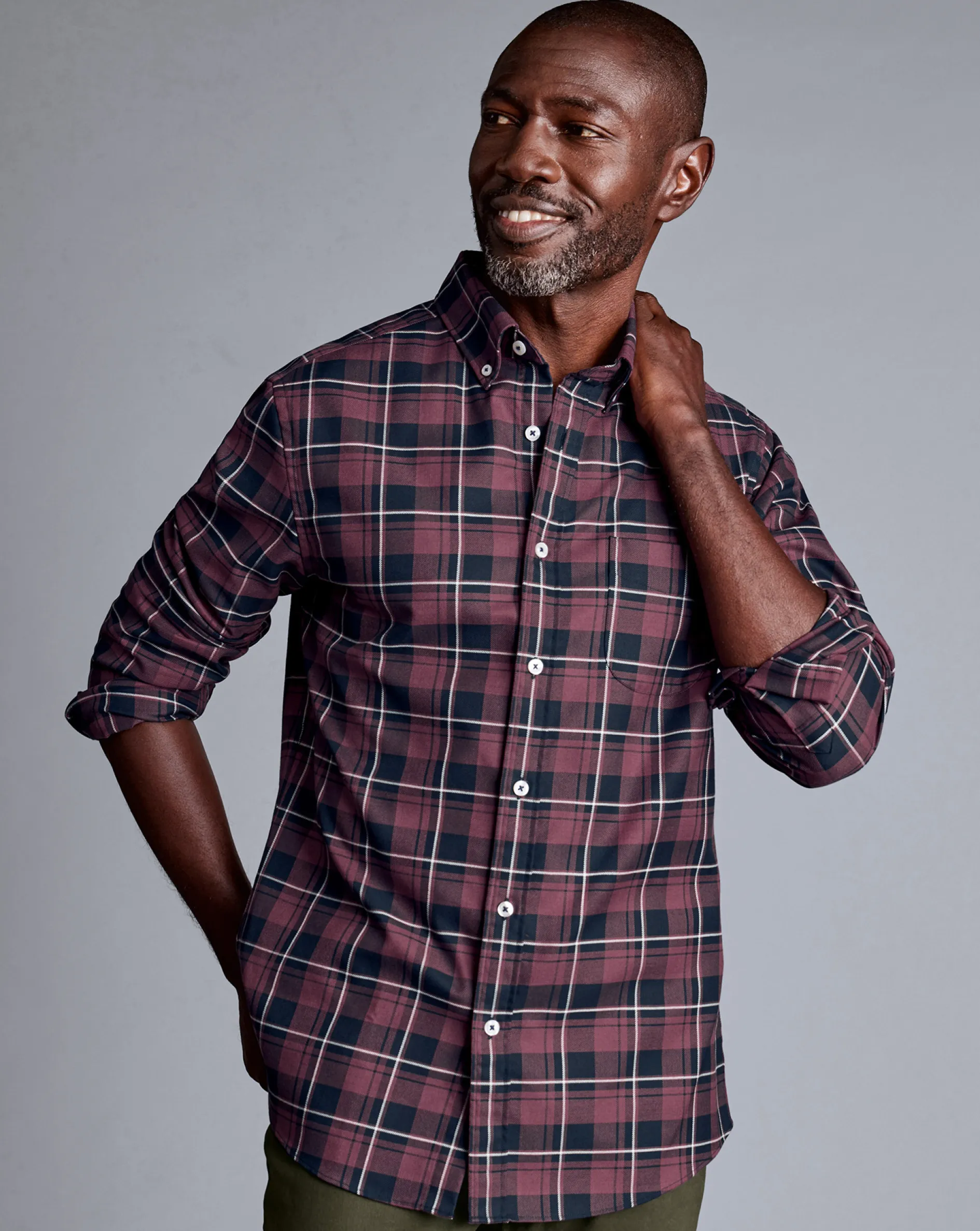 Store Charles Tyrwhitt Button-Down Collar Non-Iron Twill Windowpane Check Shirt - Blackberry Purple