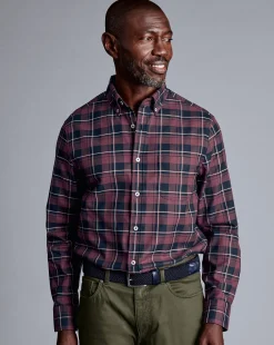 Store Charles Tyrwhitt Button-Down Collar Non-Iron Twill Windowpane Check Shirt - Blackberry Purple