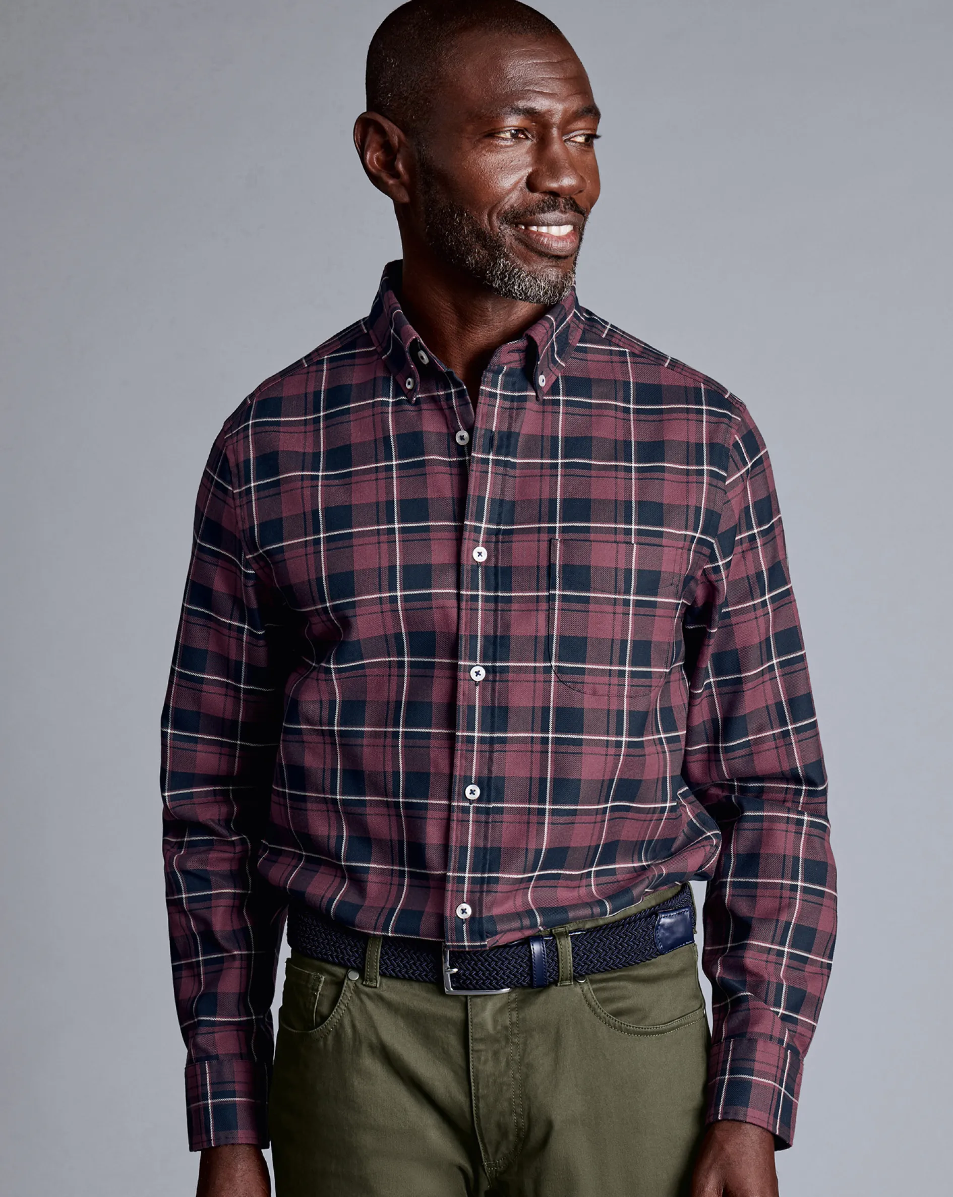 Store Charles Tyrwhitt Button-Down Collar Non-Iron Twill Windowpane Check Shirt - Blackberry Purple