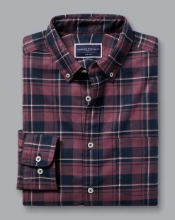 Store Charles Tyrwhitt Button-Down Collar Non-Iron Twill Windowpane Check Shirt - Blackberry Purple