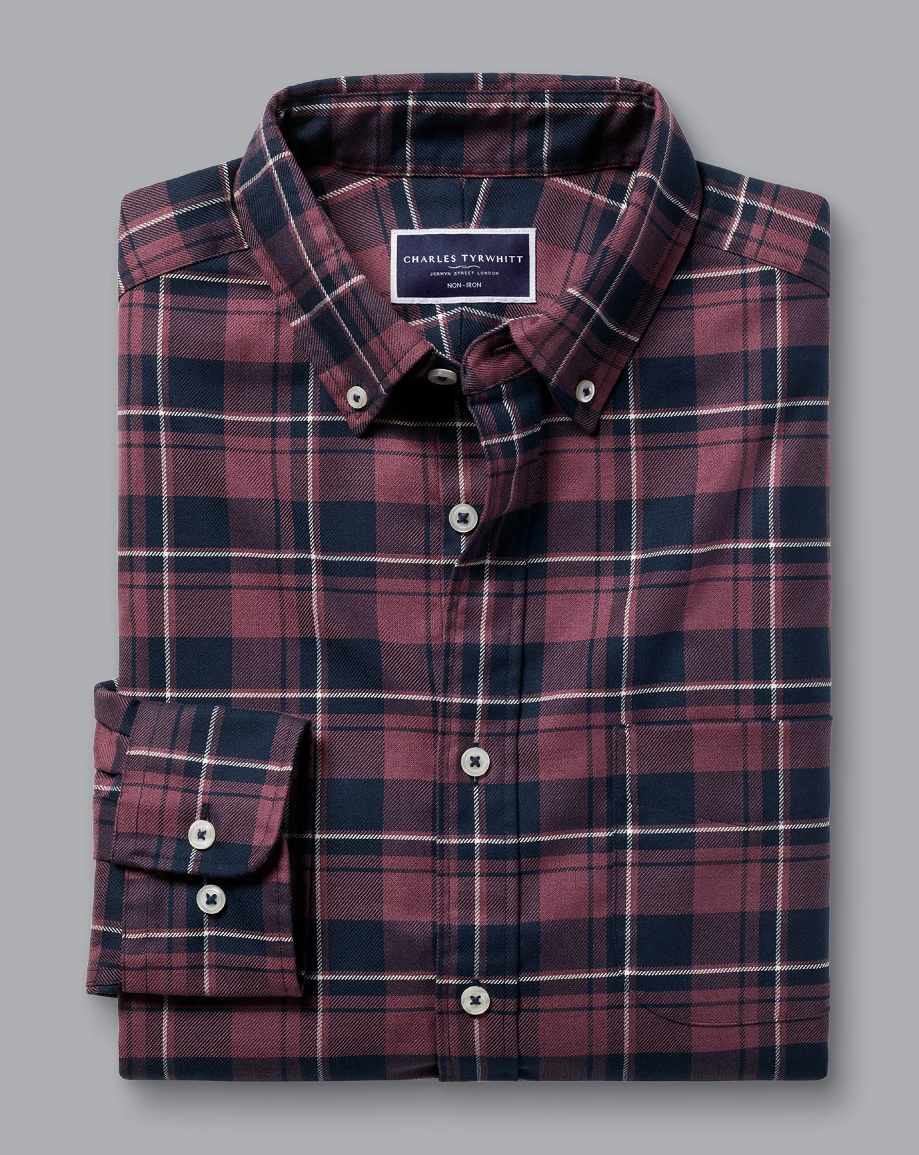 Store Charles Tyrwhitt Button-Down Collar Non-Iron Twill Windowpane Check Shirt - Blackberry Purple