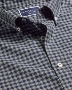 Cheap Charles Tyrwhitt Button-Down Collar Non-Iron Twill Gingham Shirt - Grey