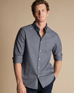 Cheap Charles Tyrwhitt Button-Down Collar Non-Iron Twill Gingham Shirt - Grey