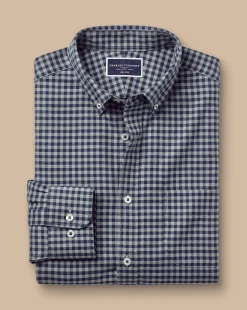 Cheap Charles Tyrwhitt Button-Down Collar Non-Iron Twill Gingham Shirt - Grey