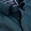 Shop Charles Tyrwhitt Button-Down Collar Non-Iron Stretch Poplin Mini Gingham Check Shirt - Teal Green