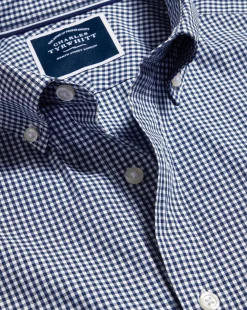 Flash Sale Charles Tyrwhitt Button-Down Collar Non-Iron Stretch Poplin Mini Gingham Check Shirt - French Blue