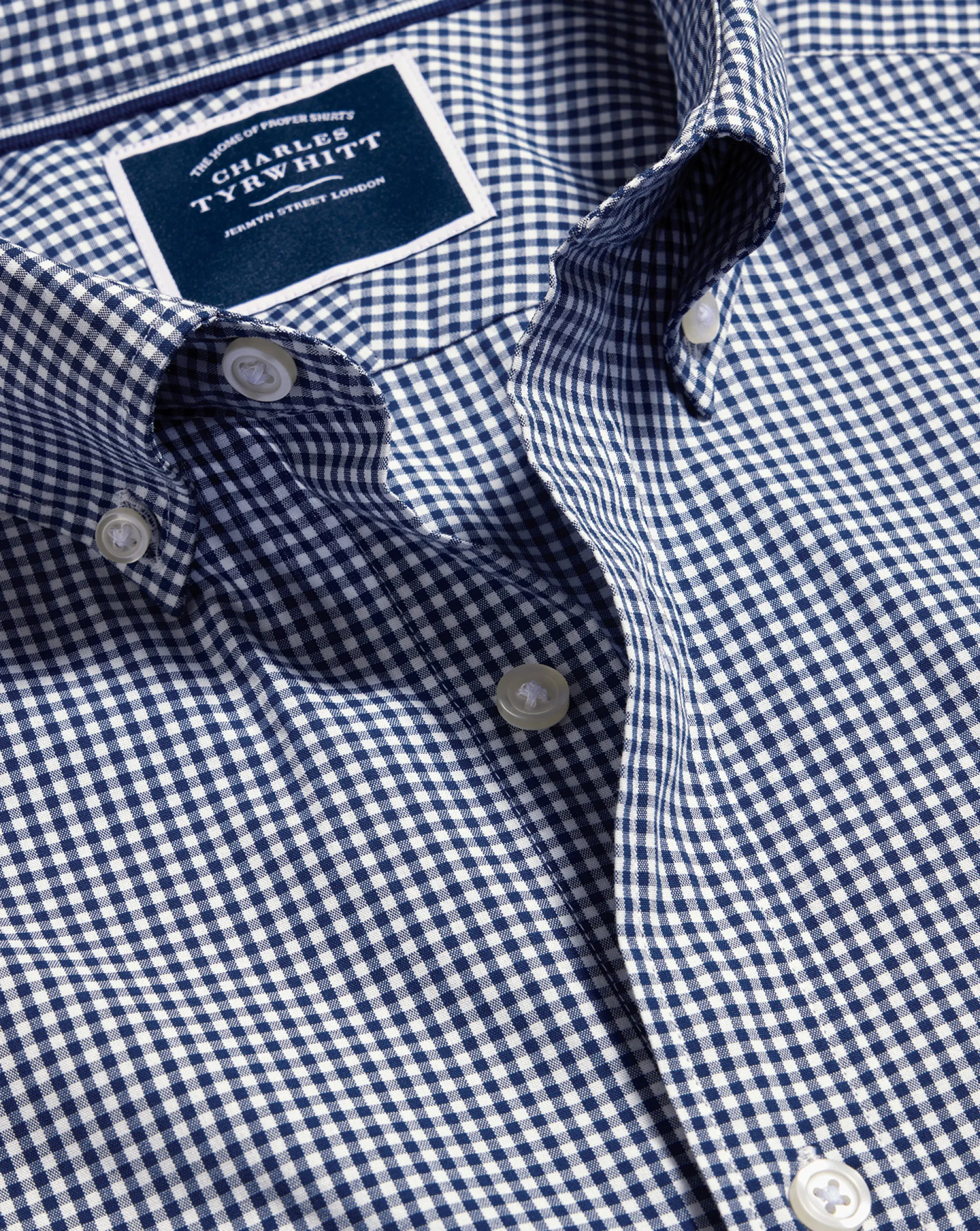 Flash Sale Charles Tyrwhitt Button-Down Collar Non-Iron Stretch Poplin Mini Gingham Check Shirt - French Blue