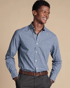 Flash Sale Charles Tyrwhitt Button-Down Collar Non-Iron Stretch Poplin Mini Gingham Check Shirt - French Blue