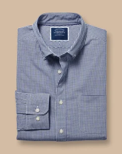 Flash Sale Charles Tyrwhitt Button-Down Collar Non-Iron Stretch Poplin Mini Gingham Check Shirt - French Blue