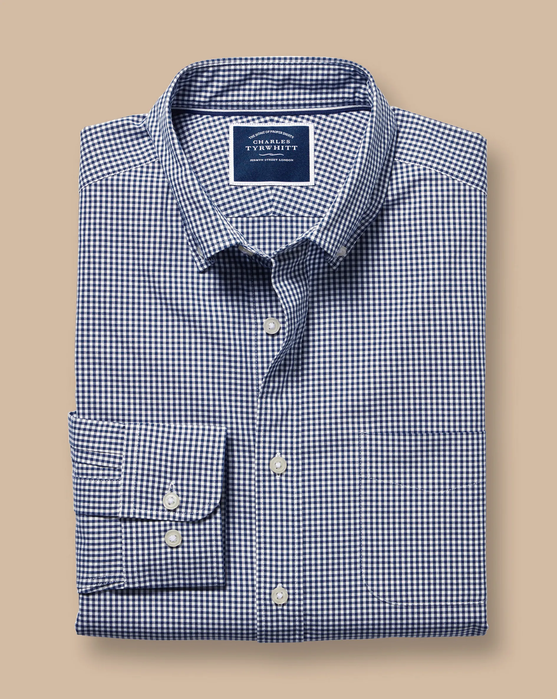 Flash Sale Charles Tyrwhitt Button-Down Collar Non-Iron Stretch Poplin Mini Gingham Check Shirt - French Blue