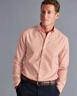Fashion Charles Tyrwhitt Button-Down Collar Non-Iron Stretch Fine Stripe Shirt - Orange