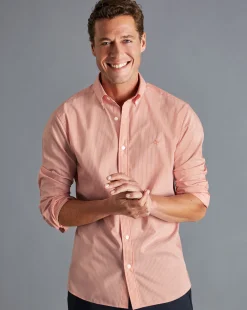 Fashion Charles Tyrwhitt Button-Down Collar Non-Iron Stretch Fine Stripe Shirt - Orange