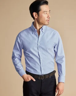 Discount Charles Tyrwhitt Button-Down Collar Non-Iron Stripe Shirt - Cobalt Blue