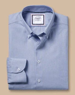 Discount Charles Tyrwhitt Button-Down Collar Non-Iron Stripe Shirt - Cobalt Blue