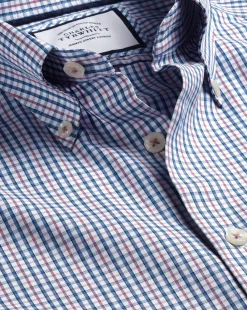 Store Charles Tyrwhitt Button-Down Collar Non-Iron Oxford Multi Check Shirt - Dark Pink
