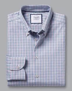 Store Charles Tyrwhitt Button-Down Collar Non-Iron Oxford Multi Check Shirt - Dark Pink
