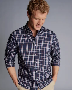 Online Charles Tyrwhitt Button-Down Collar Non-Iron Stretch Poplin Check Shirt - Red