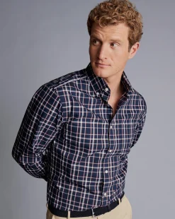 Online Charles Tyrwhitt Button-Down Collar Non-Iron Stretch Poplin Check Shirt - Red