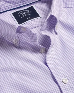 Best Charles Tyrwhitt Button-Down Collar Non-Iron Stretch Mini Gingham Check Shirt - Lilac