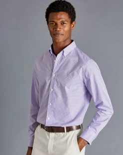 Best Charles Tyrwhitt Button-Down Collar Non-Iron Stretch Mini Gingham Check Shirt - Lilac