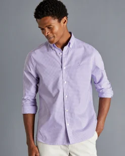 Best Charles Tyrwhitt Button-Down Collar Non-Iron Stretch Mini Gingham Check Shirt - Lilac