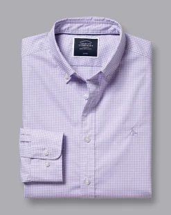 Best Charles Tyrwhitt Button-Down Collar Non-Iron Stretch Mini Gingham Check Shirt - Lilac