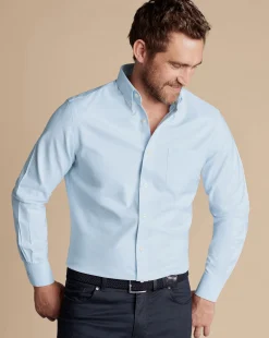 Store Charles Tyrwhitt Button-Down Collar Non-Iron Stretch Oxford Shirt - Blue Sky