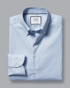Best Sale Charles Tyrwhitt Button-Down Collar Non-Iron Check Shirt - Sky Blue