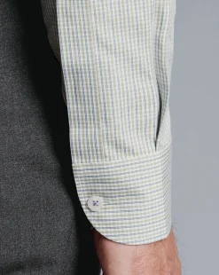 New Charles Tyrwhitt Button-Down Collar Non-Iron Oxford Twin Check Shirt - Green Olive