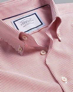 Store Charles Tyrwhitt Button-Down Collar Non-Iron Stripe Shirt - Coral Pink
