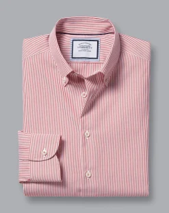 Store Charles Tyrwhitt Button-Down Collar Non-Iron Stripe Shirt - Coral Pink