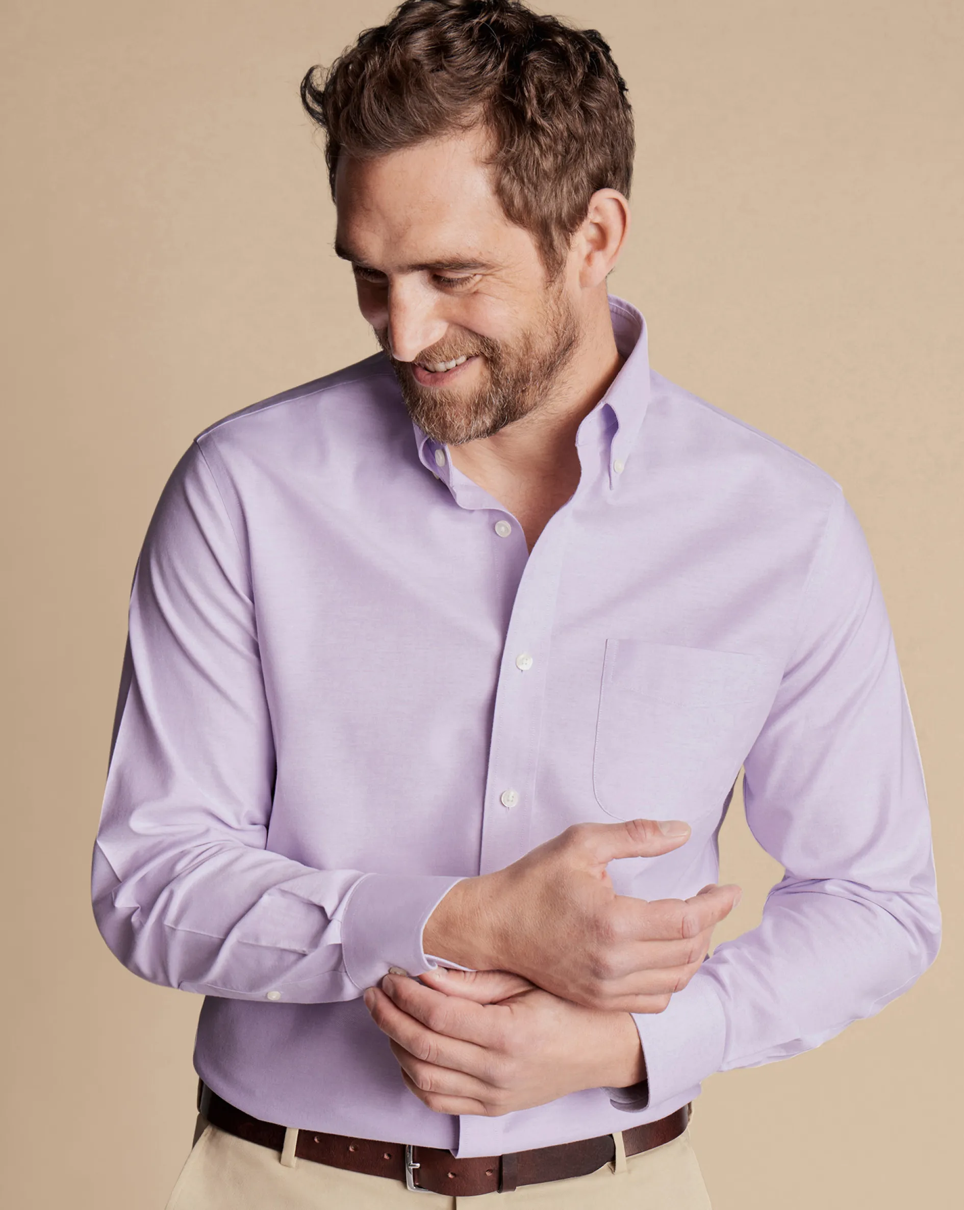 Discount Charles Tyrwhitt Button-Down Collar Non-Iron Stretch Oxford Shirt - Lavender Purple