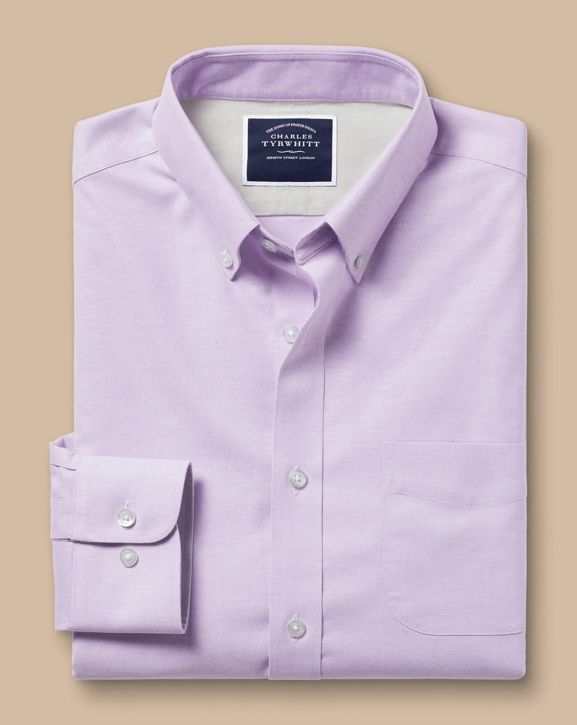 Discount Charles Tyrwhitt Button-Down Collar Non-Iron Stretch Oxford Shirt - Lavender Purple