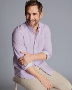 Discount Charles Tyrwhitt Button-Down Collar Non-Iron Stretch Oxford Shirt - Lavender Purple