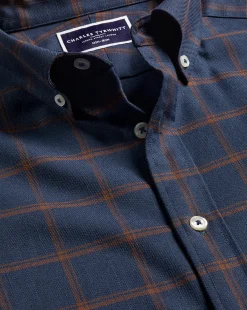 Cheap Charles Tyrwhitt Button-Down Collar Non-Iron Twill Windowpane Check Shirt - Rust & Navy Rust & Navy