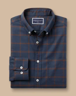 Cheap Charles Tyrwhitt Button-Down Collar Non-Iron Twill Windowpane Check Shirt - Rust & Navy Rust & Navy