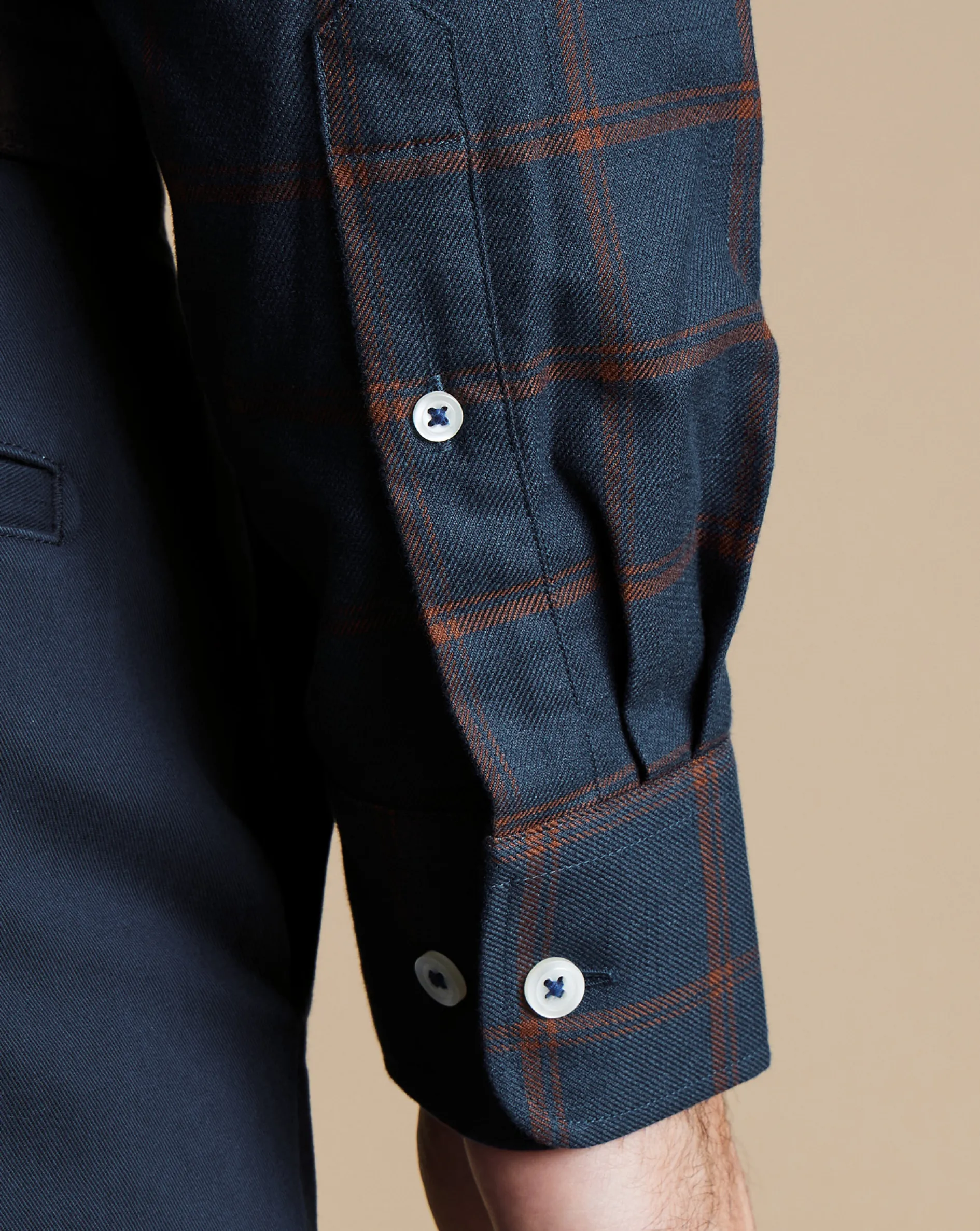 Cheap Charles Tyrwhitt Button-Down Collar Non-Iron Twill Windowpane Check Shirt - Rust & Navy Rust & Navy