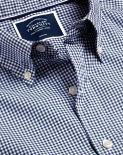Best Sale Charles Tyrwhitt Button-Down Collar Non-Iron Stretch Poplin Mini Gingham Shirt - French Blue
