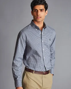 Best Sale Charles Tyrwhitt Button-Down Collar Non-Iron Stretch Poplin Mini Gingham Shirt - French Blue