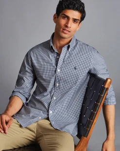 Best Sale Charles Tyrwhitt Button-Down Collar Non-Iron Stretch Poplin Mini Gingham Shirt - French Blue