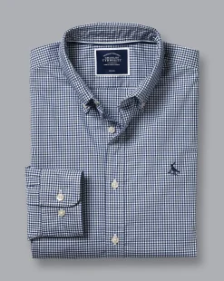 Best Sale Charles Tyrwhitt Button-Down Collar Non-Iron Stretch Poplin Mini Gingham Shirt - French Blue