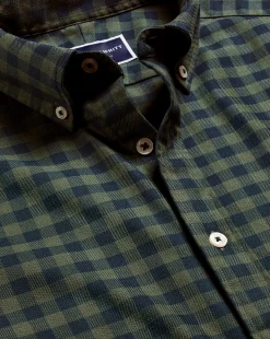 Cheap Charles Tyrwhitt Button-Down Collar Non-Iron Twill Gingham Shirt - Green Olive