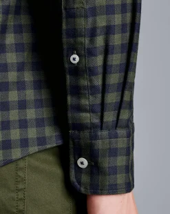Cheap Charles Tyrwhitt Button-Down Collar Non-Iron Twill Gingham Shirt - Green Olive