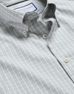Online Charles Tyrwhitt Button-Down Collar Non-Iron Windowpane Check Shirt - Sliver Grey Silver